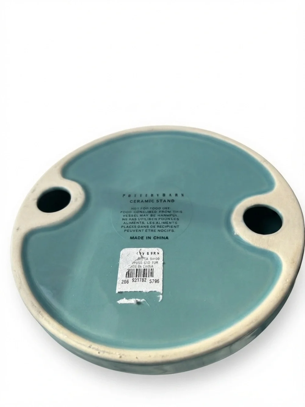 Pottery Barn Teal Ceramic ,Pedestal, Riser, Stand 7.5